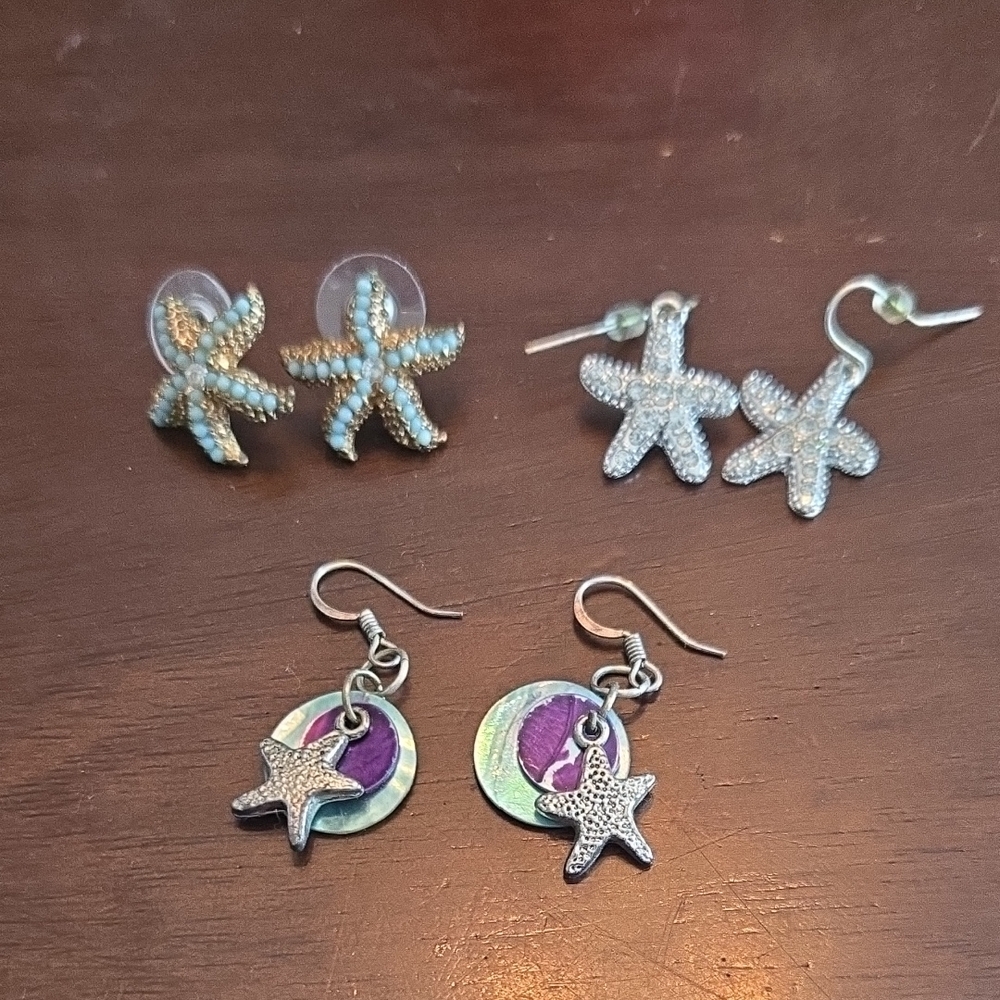 Starfish Earrings Set - Silver and Blue